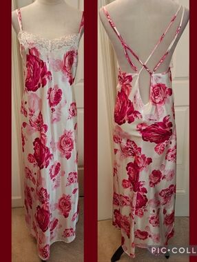 NWT Plus Size Amoureuse The Luxe Satin Floral Lingerie Slip Dress w Lace Trim.
